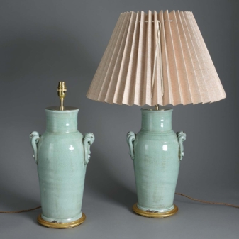 Pair of Celadon Glazed Jar Lamps