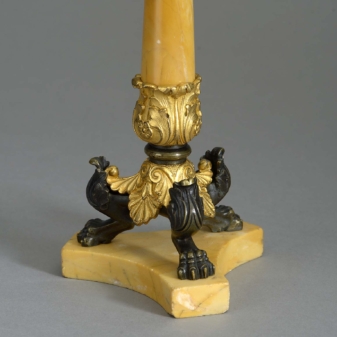 Pair of early 19th century empire period siena marble candlesticks