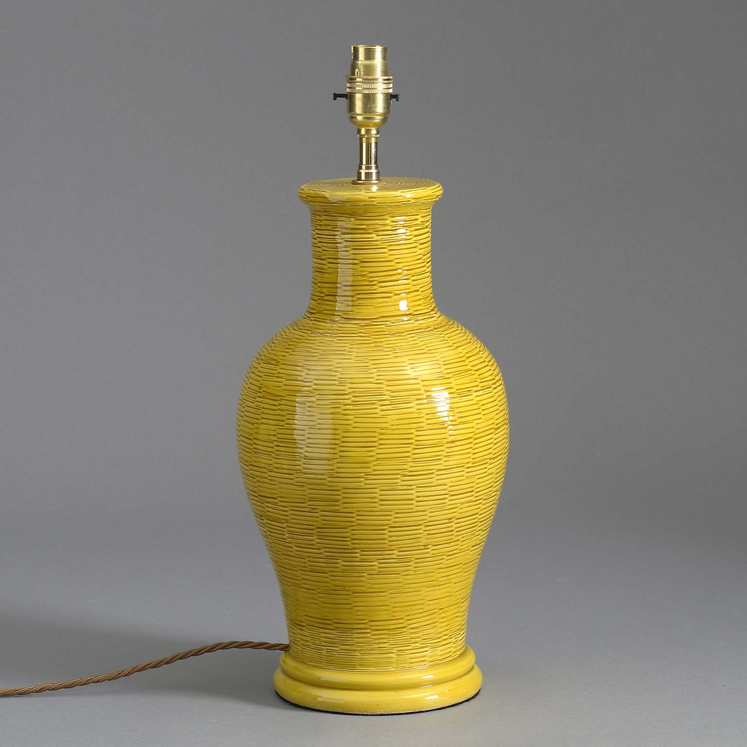 3998-67 Mustard yellow glazed pottery vase lamp