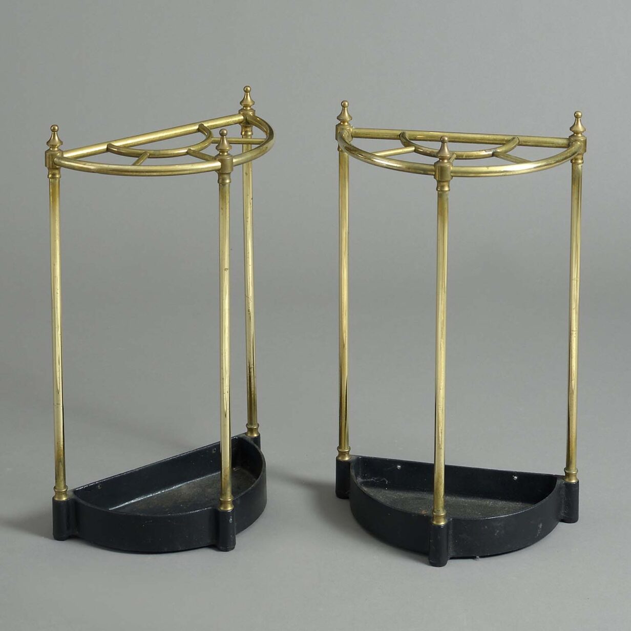 Pair of 19th century brass demi-lune stick or umbrella stands