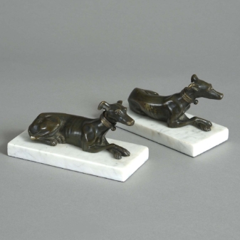 Pair of early 19th century bronze whippets