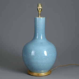 19th century duck egg crackle glazed porcelain bottle vase lamp