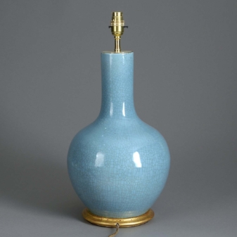 Antique duck egg blue glazed bottle vase lamp