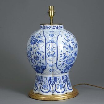 Late 19th century blue and white glazed delft pottery vase lamp