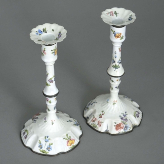 Pair of 18th century enamel candlesticks