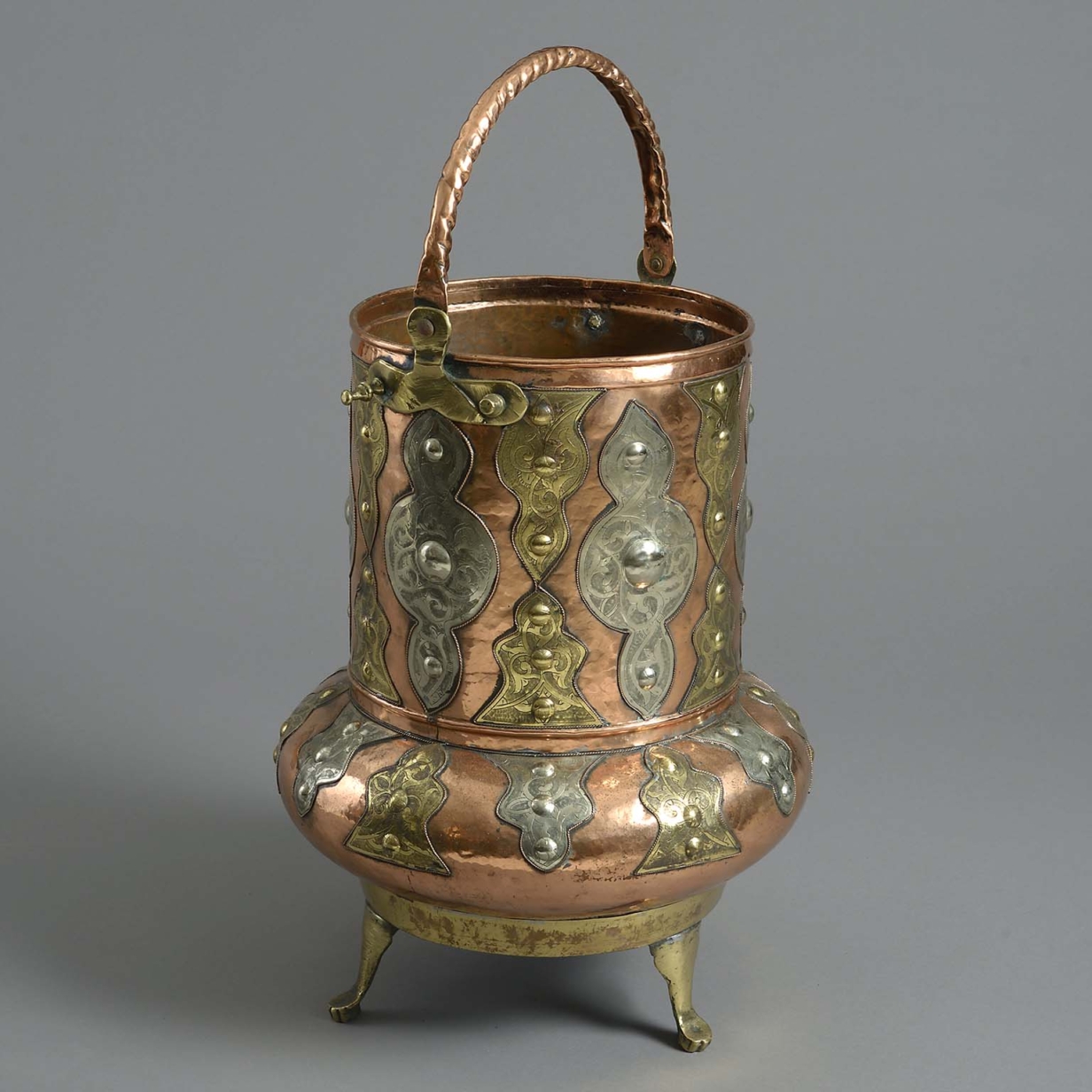 Large 19th century mamluk copper, brass, and silver hall stand
