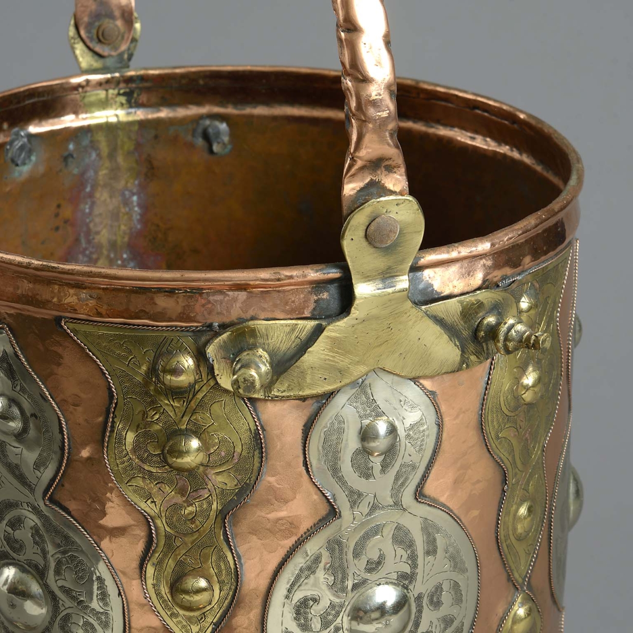 Large 19th century mamluk copper, brass, and silver hall stand