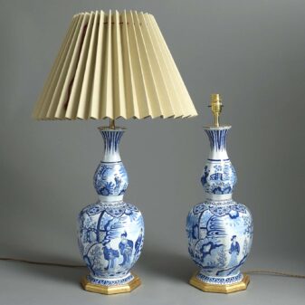 Pair of blue and white delft lamps