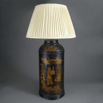 Black chinoiserie tole tea canister