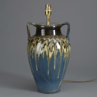 20th century slop glazed pottery vase lamp 2 Flambé pottery vase lamp
