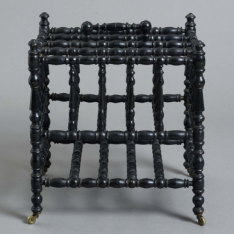 19th century bobbin turned canterbury 3 Ebonised canterbury