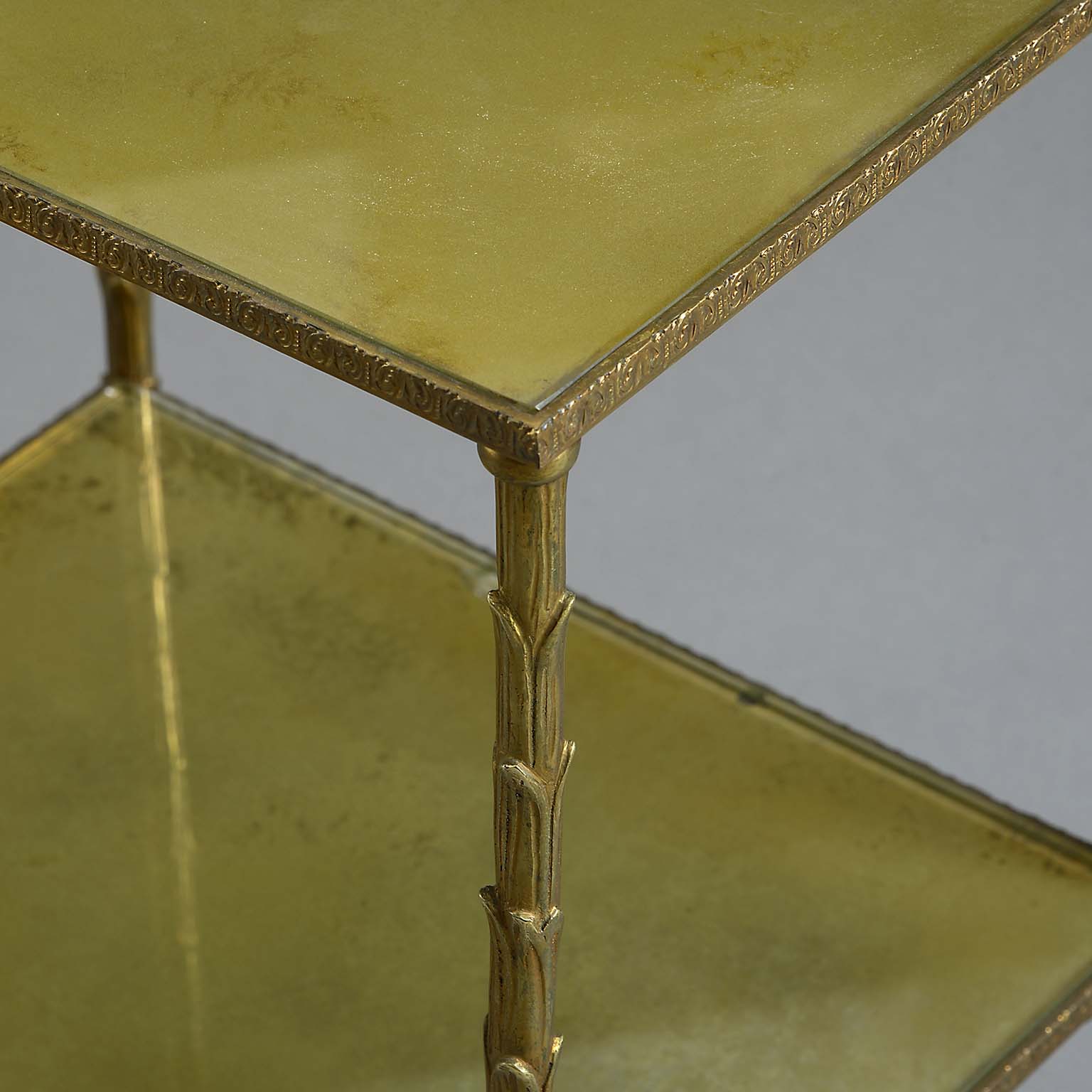 4027-15 Maison jansen green glazed two tier table