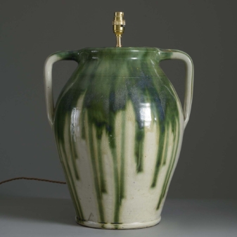 Large Slop Glazed Pottery Lamp
