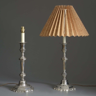 Pair of Regence Style Silvered Candlestick Lamps