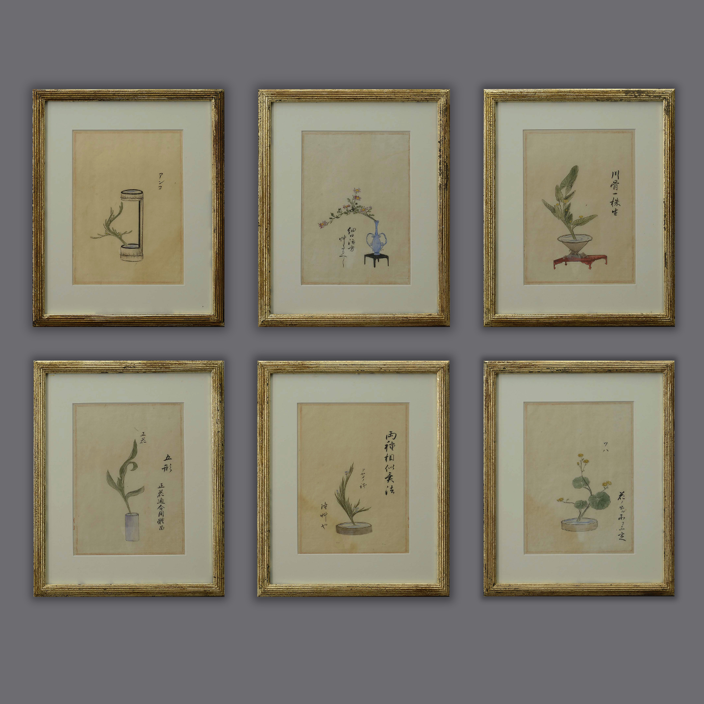 Six japanese still life paintings Six japanese still life paintings