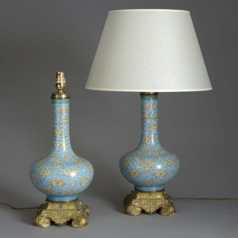 Pair of antique cloisonne lamps