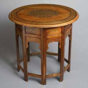 Antique inlaid hardwood occasional table