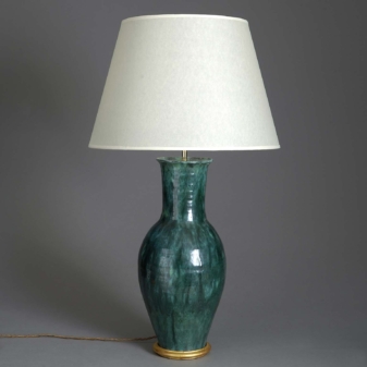 Mid-century green glazed studio pottery vase lamp