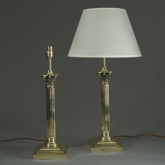 Pair of victorian brass column lamps