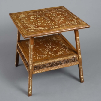Rare pair of inlaid padauk wood end tables