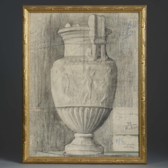 Pair of charcoal studies of classical architecture