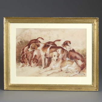 Watercolour of foxhounds