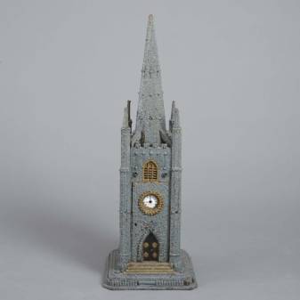 19th century painted cork model of a church tower