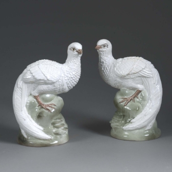 Pair of antique porcelain pheasants