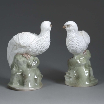 Pair of antique porcelain pheasants