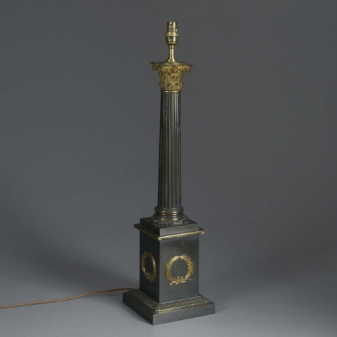 Early 19th century tole and ormolu column lamp