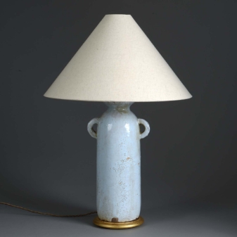 20th century modernist light blue glazed pottery jar lamp