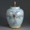 Antique bulbous blue and white lamp