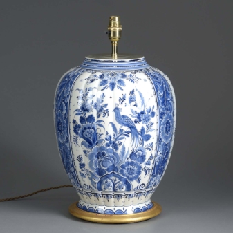 Antique blue and white delft vase lamp