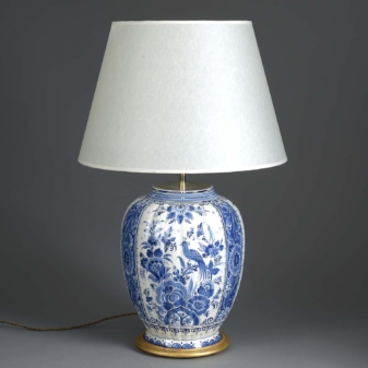 Antique blue and white delft vase lamp